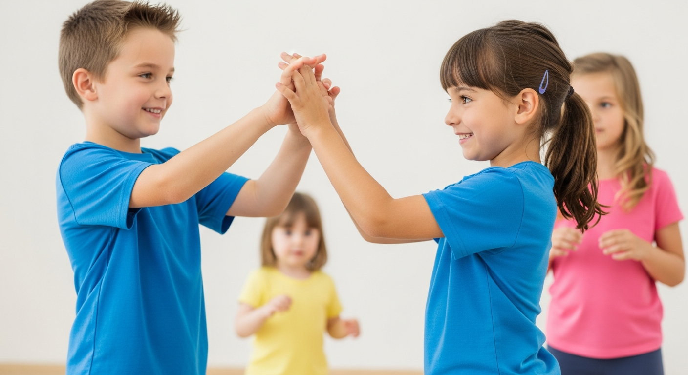 dzieci podające sobie piłkę i nazywające kolory głośno